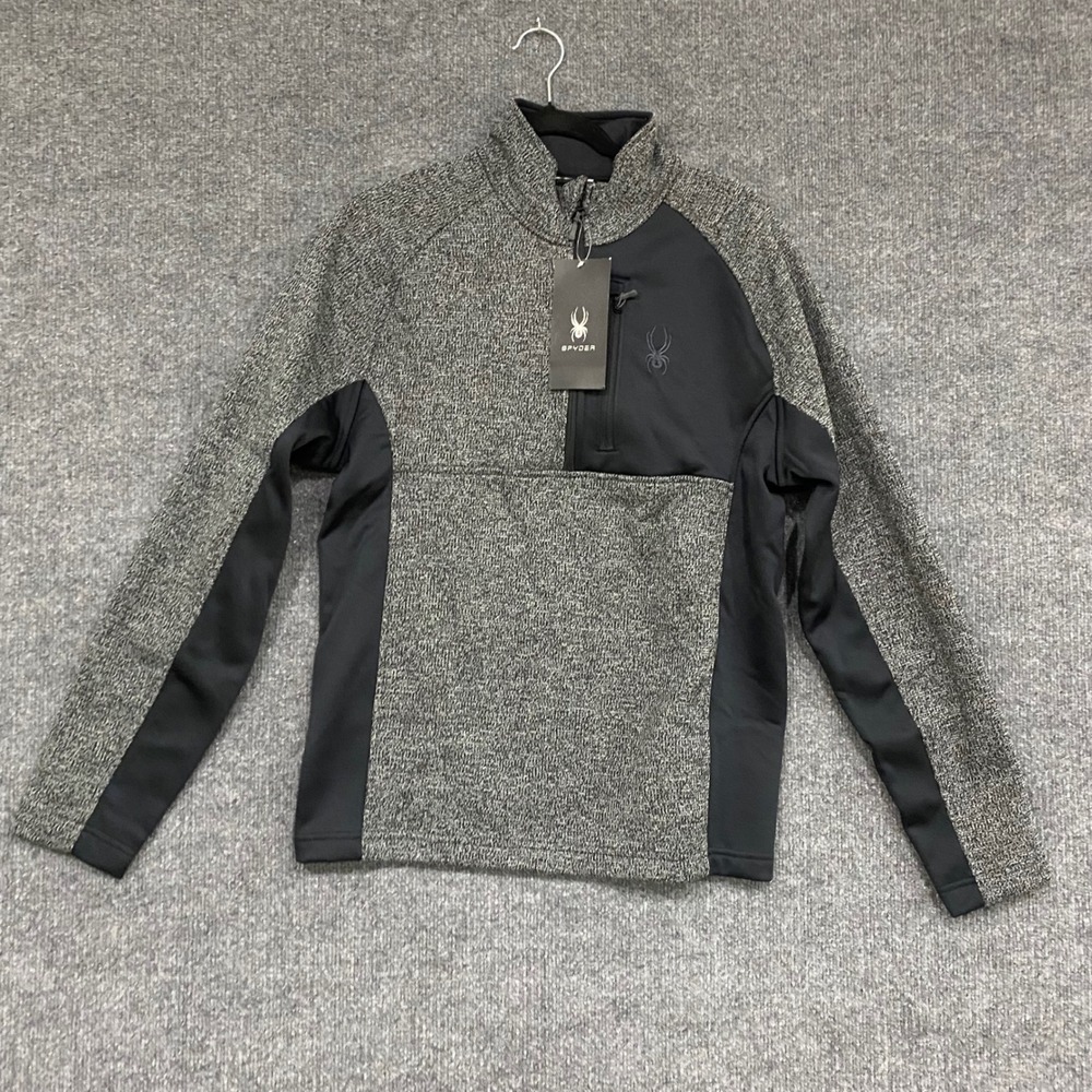 Spyder Mens Quarter Zip Pullover Gray Marled Knit Jacket 1619902 NEW